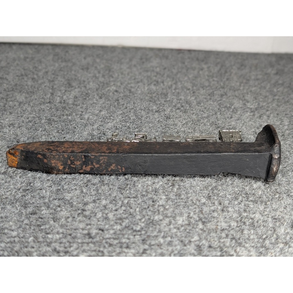 Railroad Spike With Silver Model Train On Top Hauling Topaz 7" Long - Picture 6 of 8